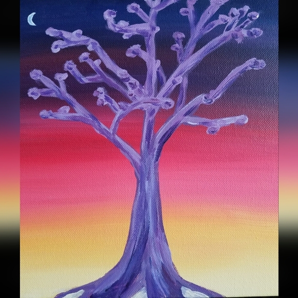 Evening tree acrylic painting on canvas - Picture 3 of 3